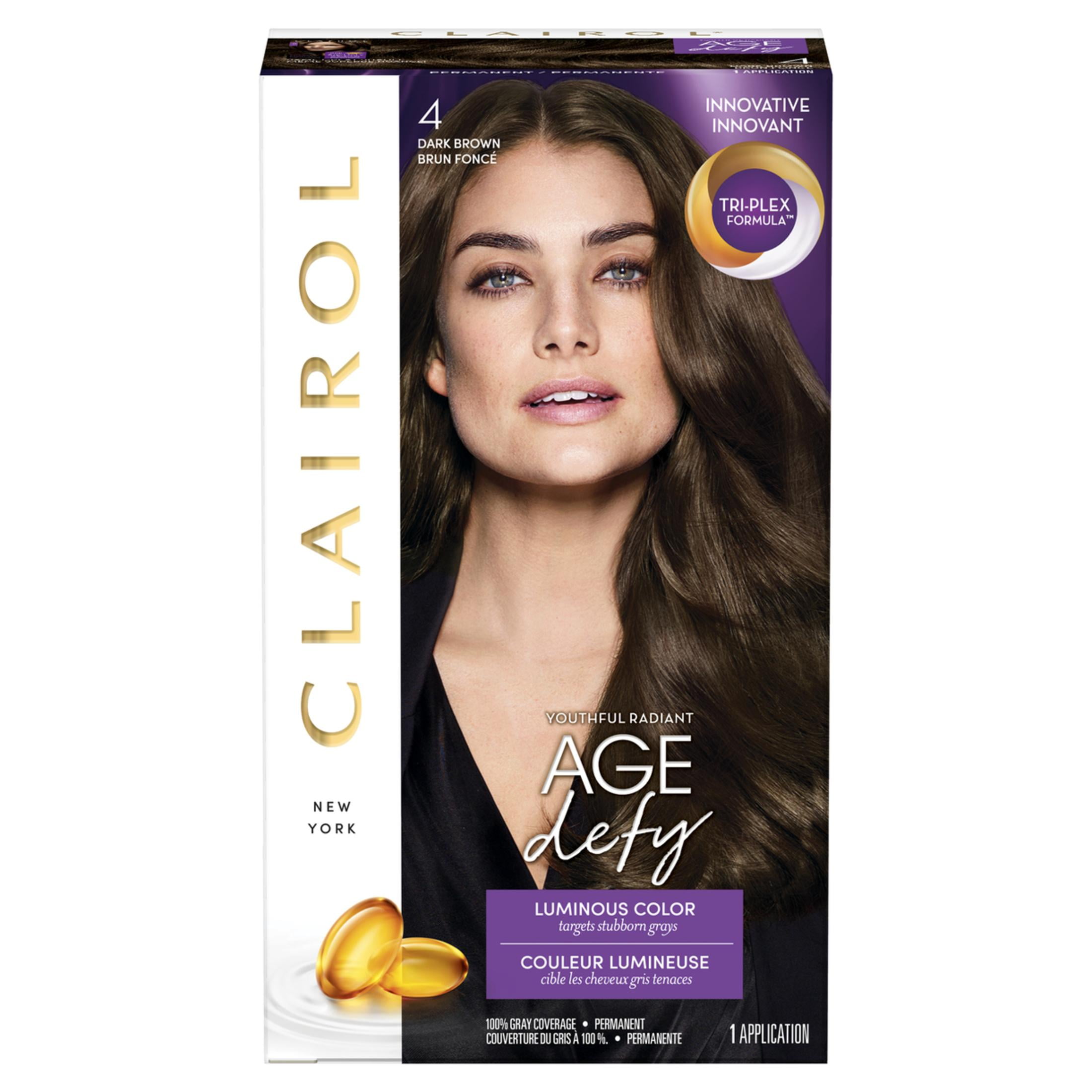 Clairol Age Defying Permanent Hair Dye, Creme Tri Plex Formula Hair Color, 4 Dark Brown, 1 Application