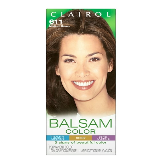 Clairol Balsam Color Long Lasting Permanent Hair Color Kit, 611 Medium Brown, 4 fl oz