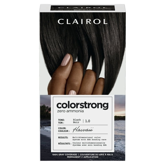 Clairol ColorStrong Permanent Zero Ammonia Hair Dye, 1.0 Black - Hawaii Hair Color, 1 kit
