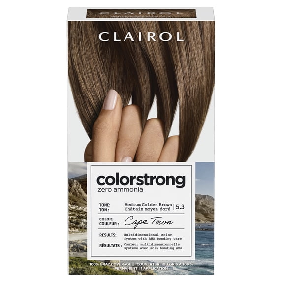 Clairol ColorStrong Permanent Zero Ammonia Hair Dye, 5.3 Medium Golden Brown - Cape Town Hair Color, 1 kit