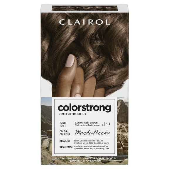 Clairol ColorStrong Permanent Zero Ammonia Hair Dye, 6.1 Light Ash Brown - Machu Picchu Hair Color, 1 kit