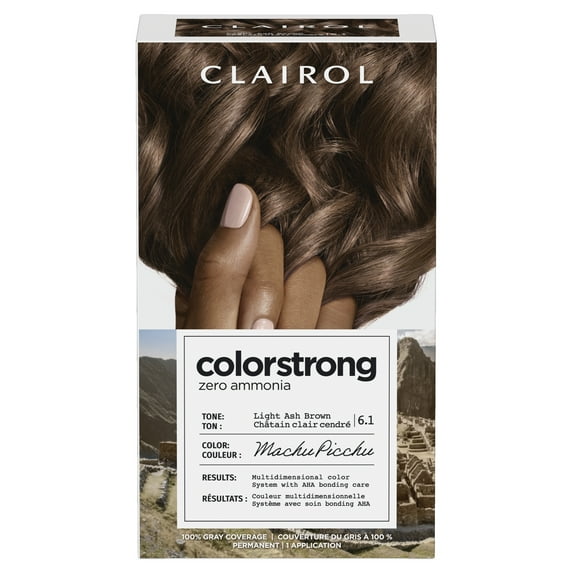 Clairol ColorStrong Permanent Zero Ammonia Hair Dye, 6.1 Light Ash Brown - Machu Picchu Hair Color, 1 kit