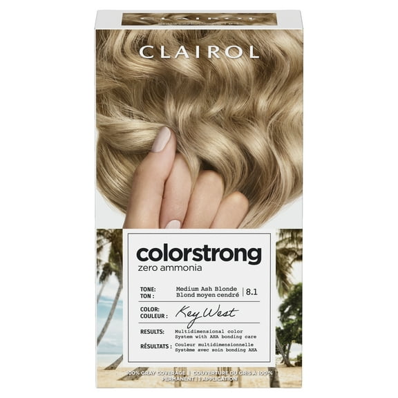 Clairol ColorStrong Permanent Zero Ammonia Hair Dye, 8.1 Medium Ash Blonde - Key West Hair Color, 1 kit
