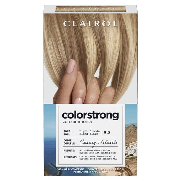 Clairol ColorStrong Permanent Zero Ammonia Hair Dye, 9.0 Light Blonde Canary Islands Hair Color, 1 Kit