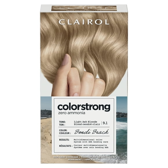 Clairol ColorStrong Permanent Zero Ammonia Hair Dye, 9.1 Light Ash Blonde Bondi Beach Hair Color, 1 Kit