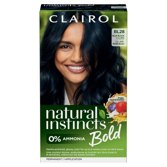 Clairol Natural Instincts Bold Hair Dye, Permanent Hair Color, BL28 Blue Black Colibri, 1 Application