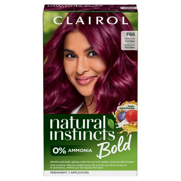 Clairol Natural Instincts Bold Hair Dye, Permanent Hair Color, F66 Dragon Fuchsia, 1 Application