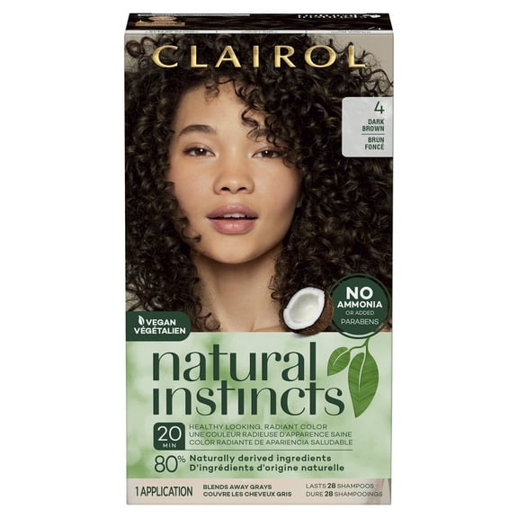Clairol Natural Instincts Demi-Permanent Hair Color Creme, 4 Dark Brown, Hair Dye, 1 Application
