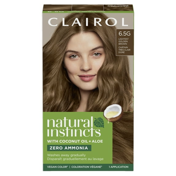 Clairol Natural Instincts Demi-Permanent Hair Color Creme, 6.5G Lightest Golden Brown, Hair Dye, 1 Application