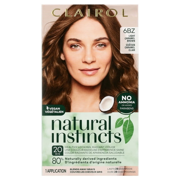 Clairol Natural Instincts Demi-Permanent Hair Color Creme, 6BZ Light Caramel Brown, Hair Dye, 1 Application