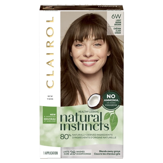 Clairol Natural Instincts Demi-Permanent Hair Color Creme, 6W Light Warm Brown, Hair Dye, 1 Application