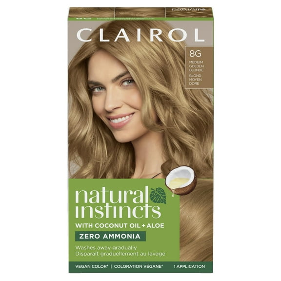 Clairol Natural Instincts Demi-Permanent Hair Color Creme, 8G Medium Golden Blonde, Hair Dye, 1 Application
