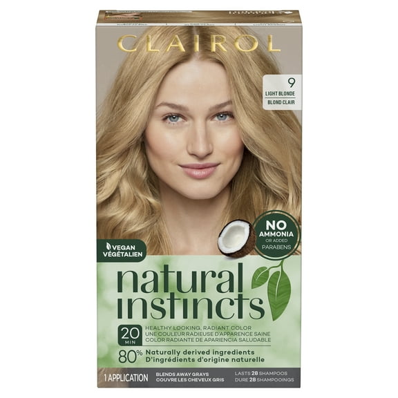 Clairol Natural Instincts Demi-Permanent Hair Color Creme, 9 Light Blonde, 1 Application, Hair Dye