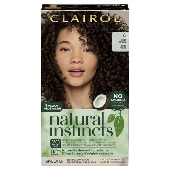 Clairol Natural Instincts Demi-Permanent Hair Color Creme Dye, 4 Dark Brown, Hair Dye, 1 Application