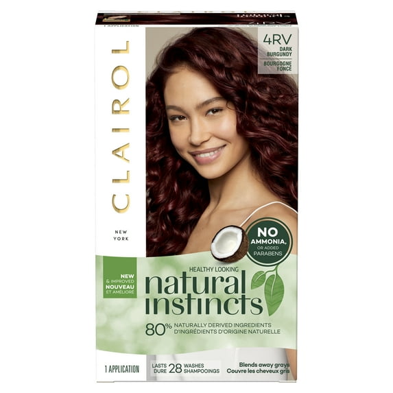 Clairol Natural Instincts Demi-Permanent Hair Color Creme, 4RV Dark Burgundy, 1 Application, Hair Dye