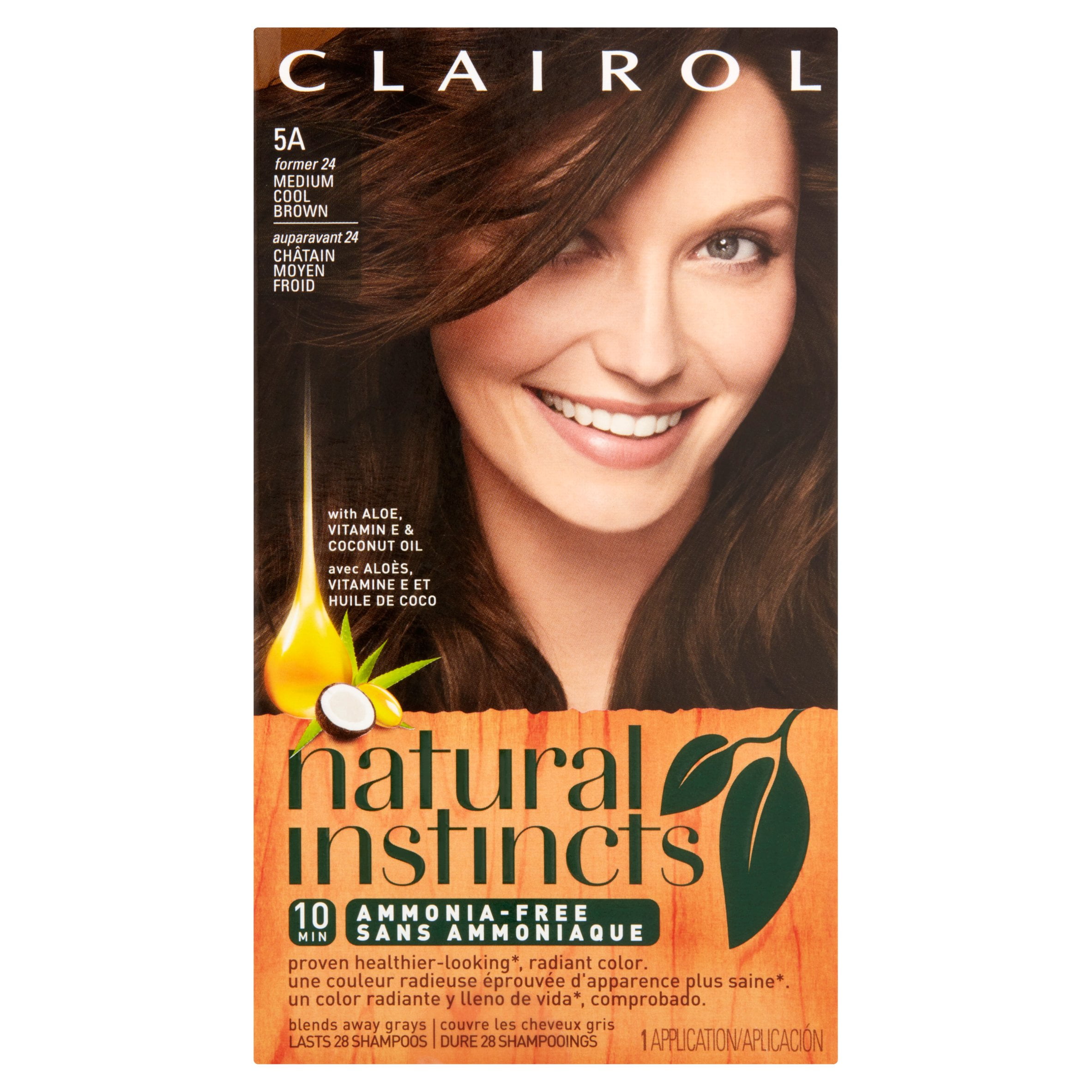 Clairol Natural Instincts Semi-Permanent Hair Color, Medium Cool Brown, 5A/24