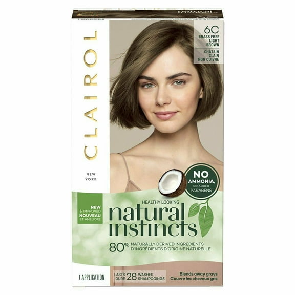 Clairol Natural Instincts Shine Ammonia Brass Free, 6C Light Brown, 1ct
