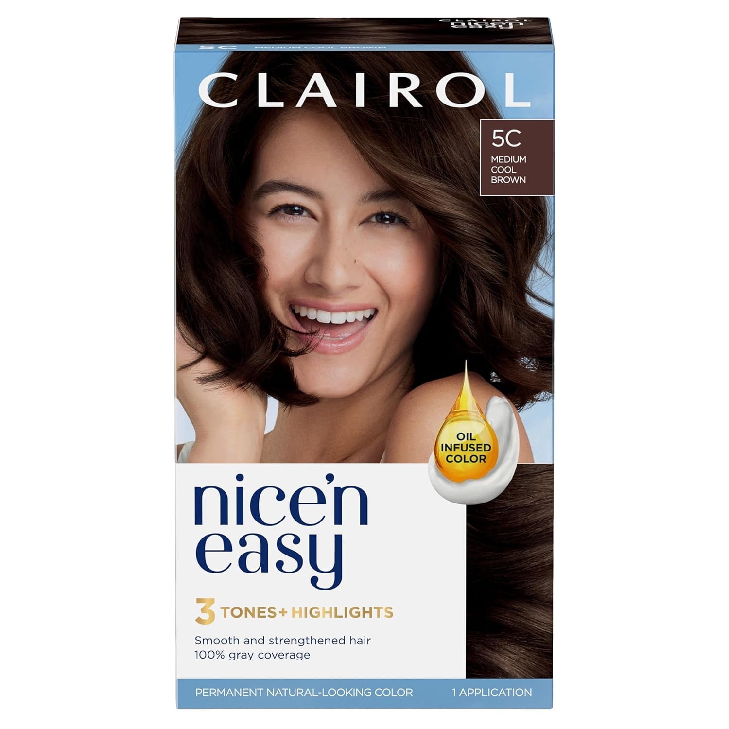 Clairol Nice'N Easy Permanent Hair Color, Medium Cool Brown, 100
