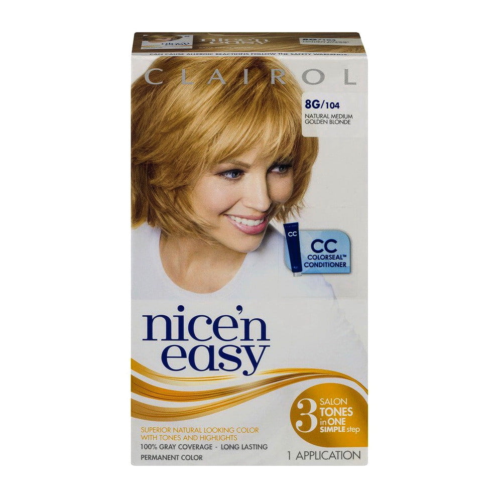 Clairol Nice N Easy, Permanent Hair Color, Natural Medium Golden Blonde #104 - Kit