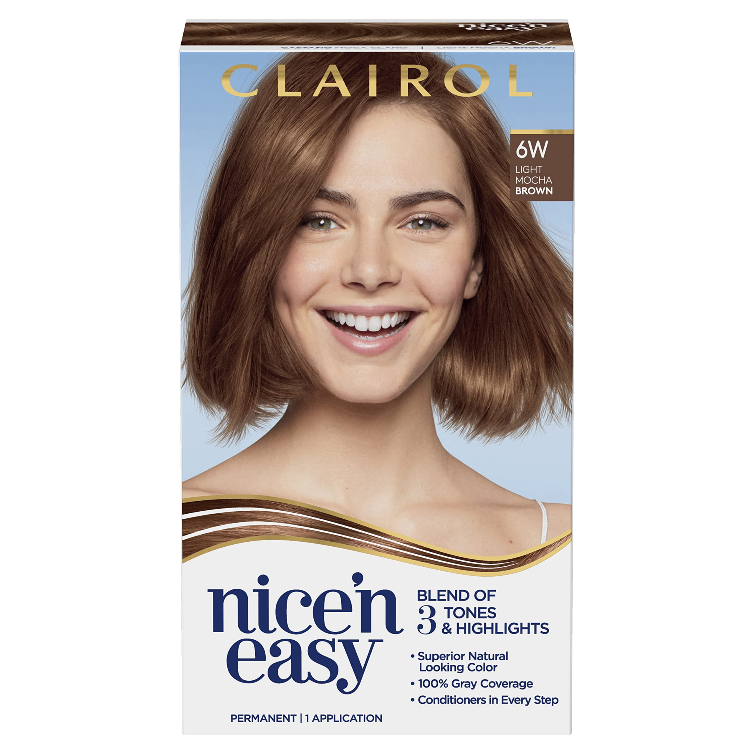 Clairol Nice,N Easy Permanent Hair Dye, 6W Light Mocha Brown Hair Color