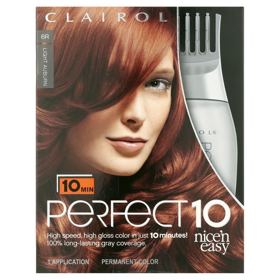 Clairol Nice'n Easy Perfect 10 Permanent Hair Color Dye, 6R Light Auburn, 1 Application