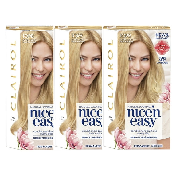 Clairol Nice 'n Easy Permanent Hair Color 10PB Extra Light Pale Blonde, 3 pack