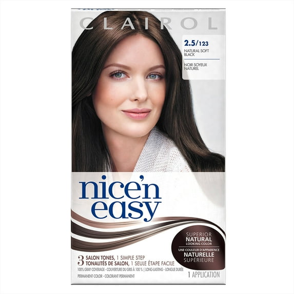 Clairol Nice 'n Easy Permanent Hair Color, 2.5/123 Soft Black, 1 Kit
