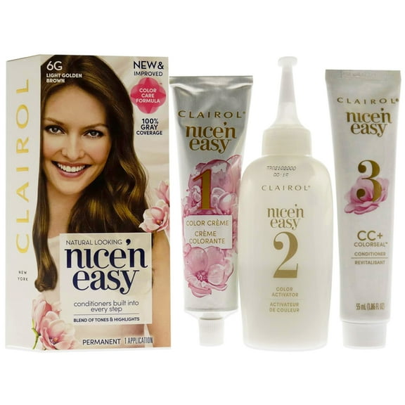 Clairol Nice 'n Easy Permanent Hair Color 6G Light Golden Brown, 3 pack