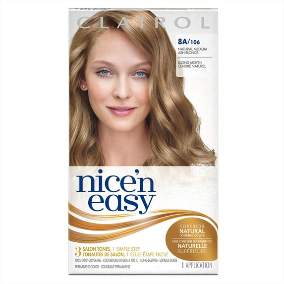 Clairol Nice' n Easy Permanent Hair Color, 8A/106 Natural Medium Ash Blonde, 1 Kit