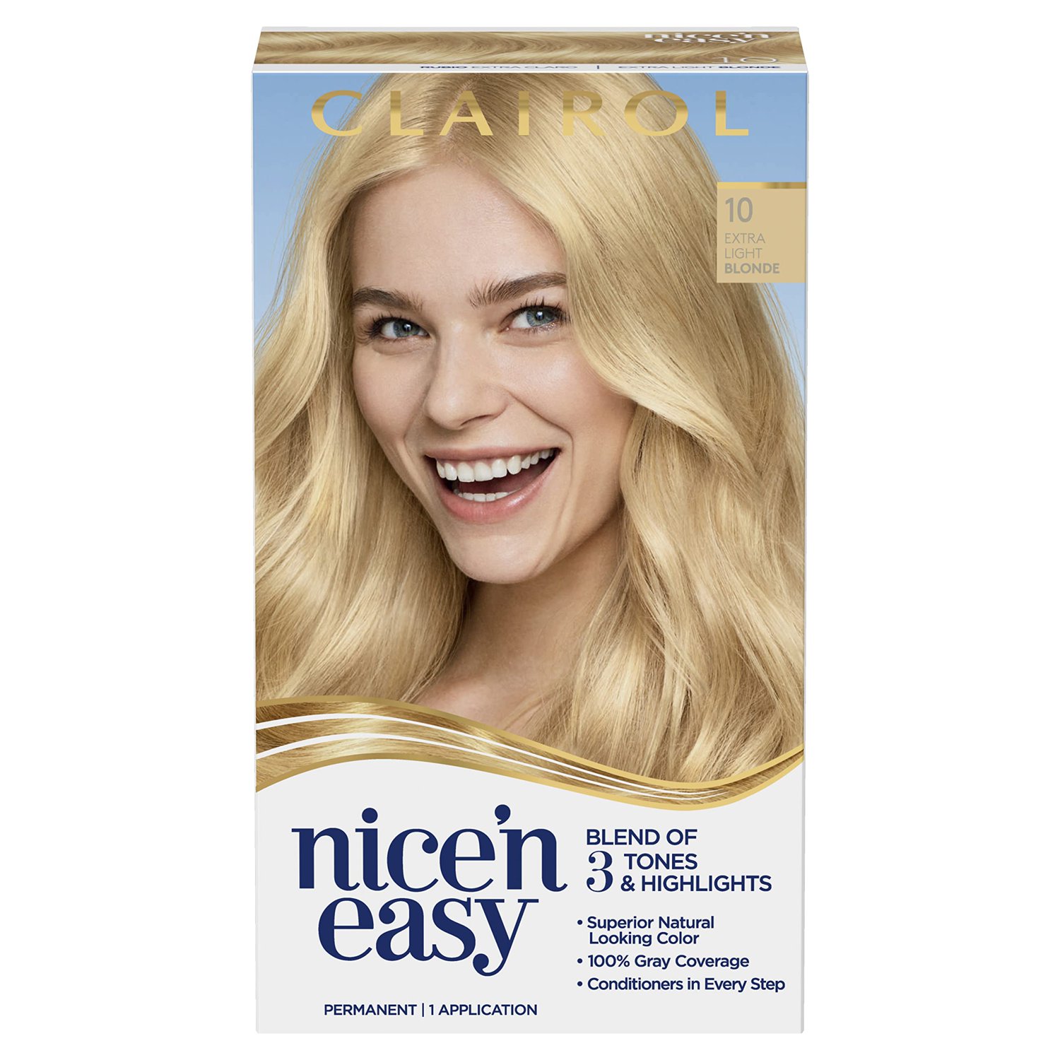 Clairol Nice'n Easy Permanent Hair Color Cream, 10 Extra Light Blonde ...