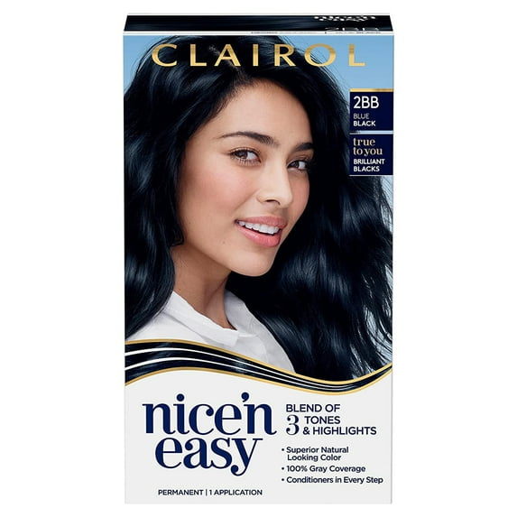 Clairol Nice'n Easy Permanent Hair Color Cream, 2BB Blue Black, Hair Dye, 1 Application