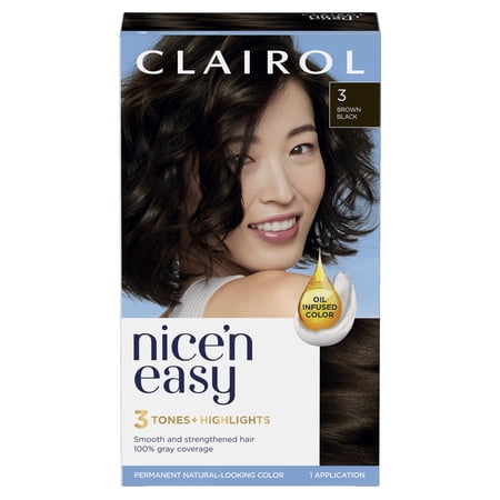 Clairol Nice'n Easy Permanent Hair Color Cream, 3 Brown Black, Hair Dye, 1 Application