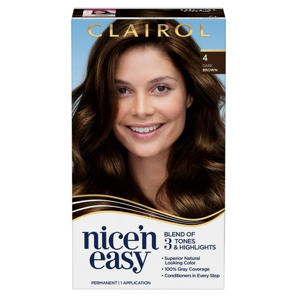 Clairol Nice'n Easy Permanent Hair Color Cream, 4 Dark Brown, Hair Dye, 1 Application