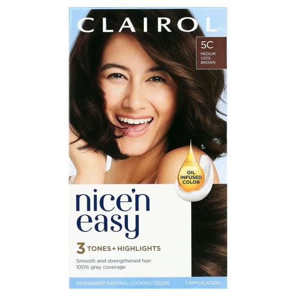 Clairol Nice'n Easy Permanent Hair Color Cream, 5C Medium Cool Brown, Hair Dye, 1 Application