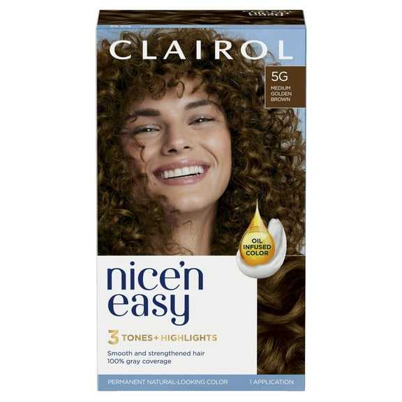 Clairol Nice'n Easy Permanent Hair Color Cream, 5G Medium Golden Brown, Hair Dye, 1 Application