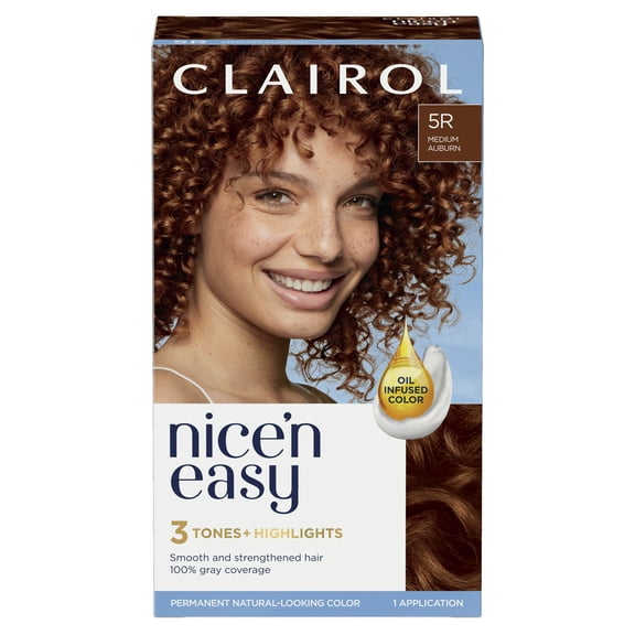 Clairol Nice'n Easy Permanent Hair Color Creme, 5R Medium Auburn, Hair Dye, 1 Application