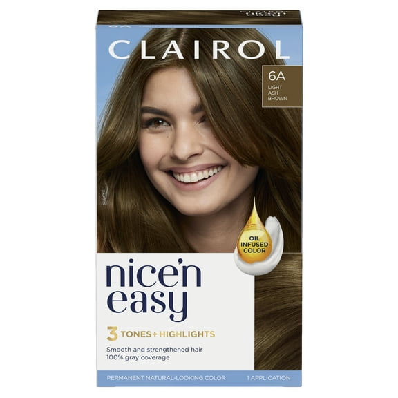 Clairol Nice'n Easy Permanent Hair Color Cream, 6A Light Ash Brown, Hair Dye, 1 Application