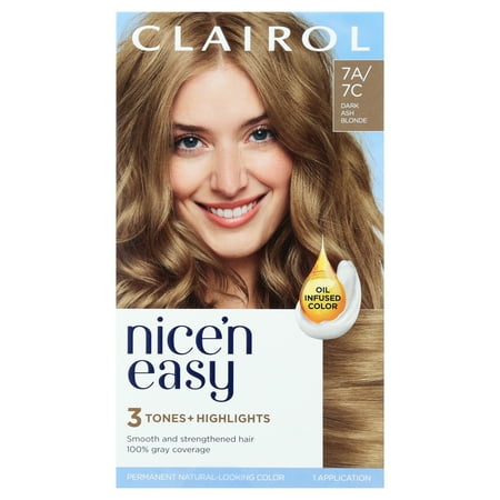 Clairol Nice'n Easy Permanent Hair Color Cream, 7C Dark Cool Blonde, Hair Dye, 1 Application