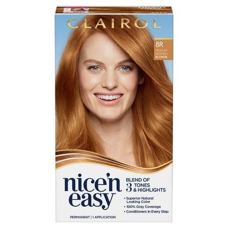 Clairol Nice'n Easy Permanent Hair Color Cream, 8R Medium Reddish Blonde, Hair Dye, 1 Application