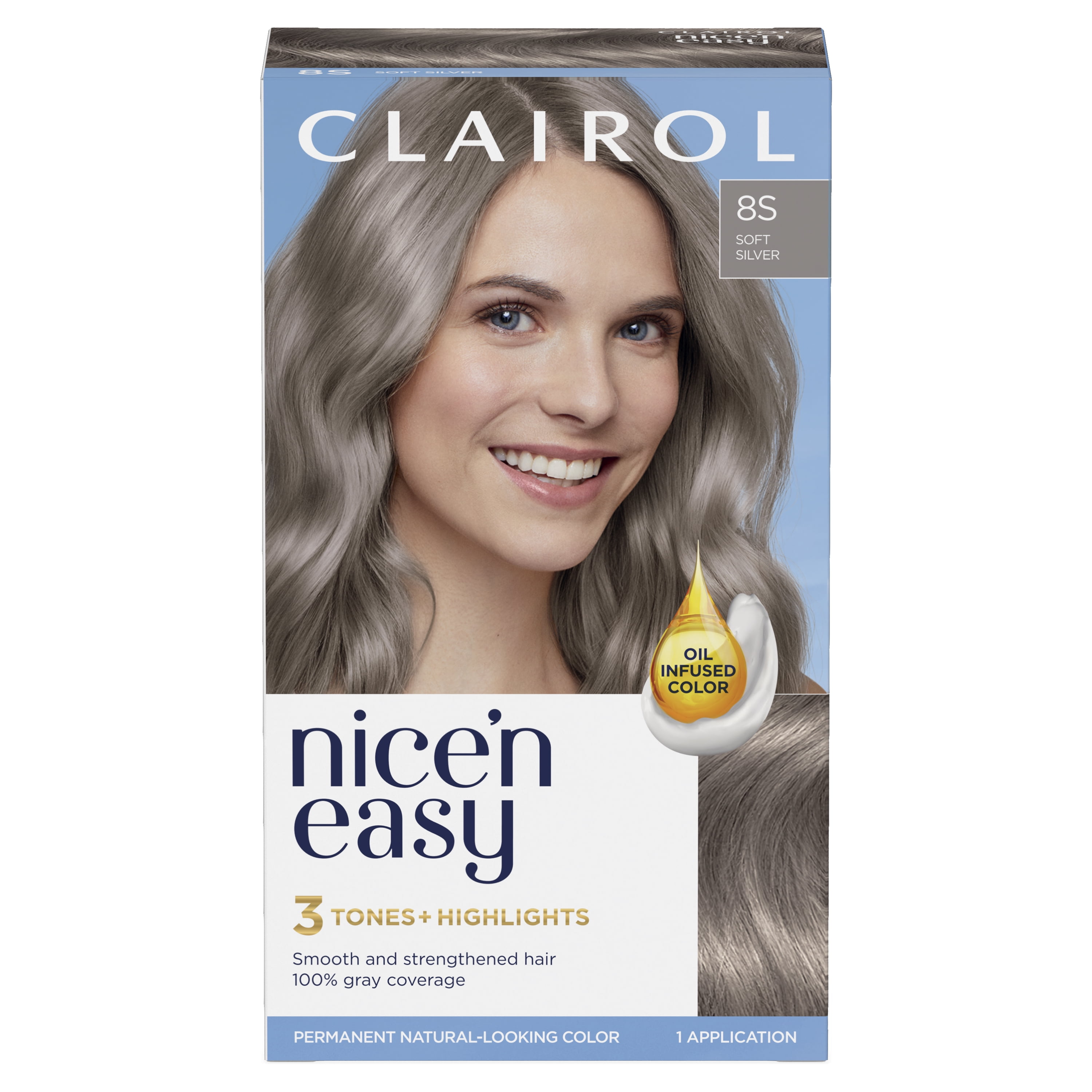 Clairol Nice'n Easy Permanent Hair Color Cream 8S Soft Silver Hair
