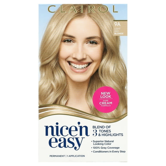 Clairol Nice'n Easy Permanent Hair Color Cream, 9A Light Ash Blonde, Hair Dye, 1 Application