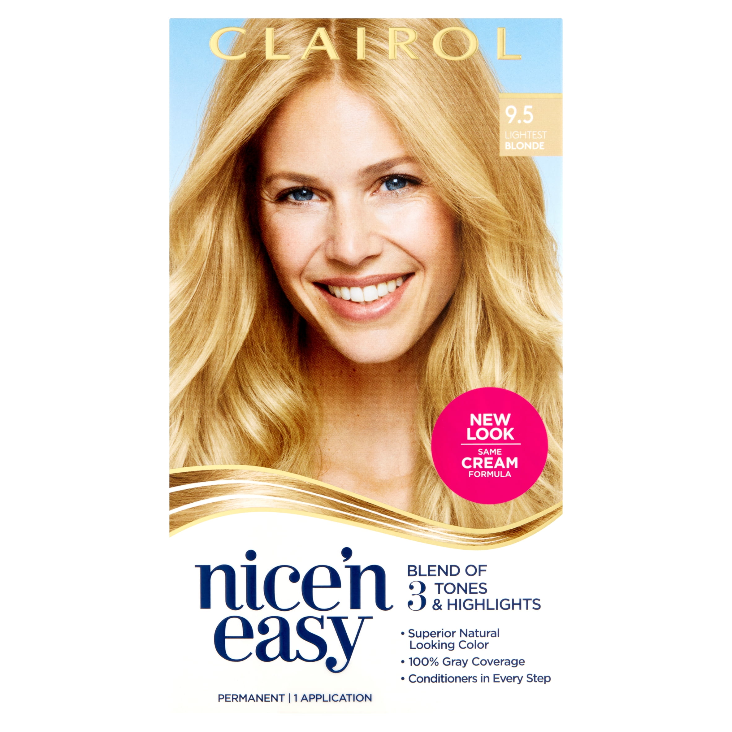 Clairol Nice'n Easy Permanent Hair Color Creme, 9.5 Lightest Blonde, Hair Dye, 1 Application