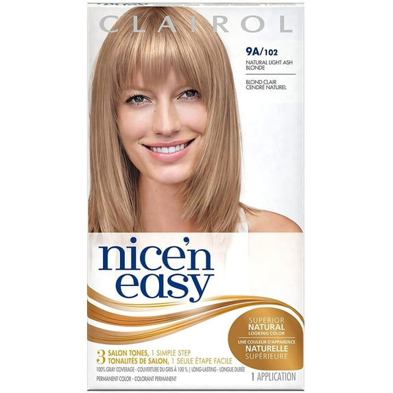 Clairol Nice'n Easy Permanent Hair Dye, #102 Light Ash Blonde Hair Color, 1 Ea