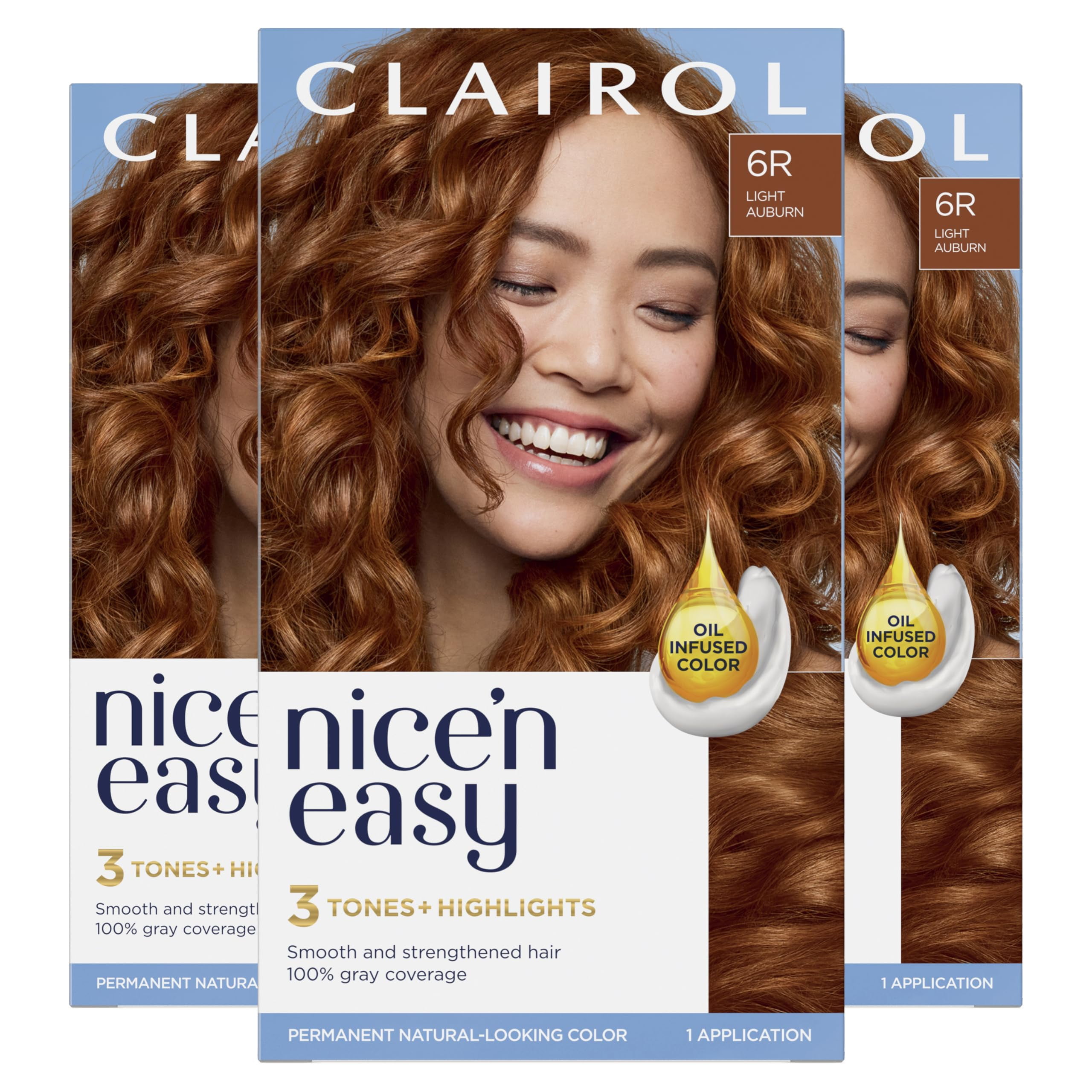 Clairol Nice'n Easy Permanent Hair Dye, 6R Light Auburn Hair Color
