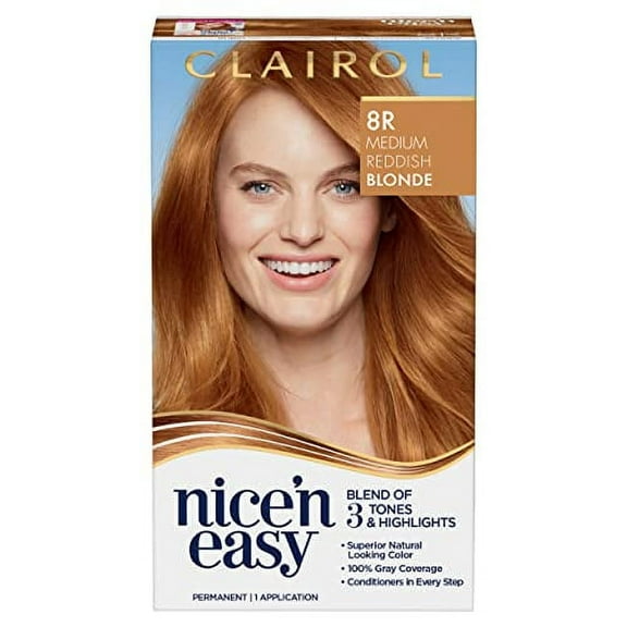 Clairol Nice'n Easy Permanent Hair Dye, 8R Medium Reddish Blonde Hair Color, Pack of 1