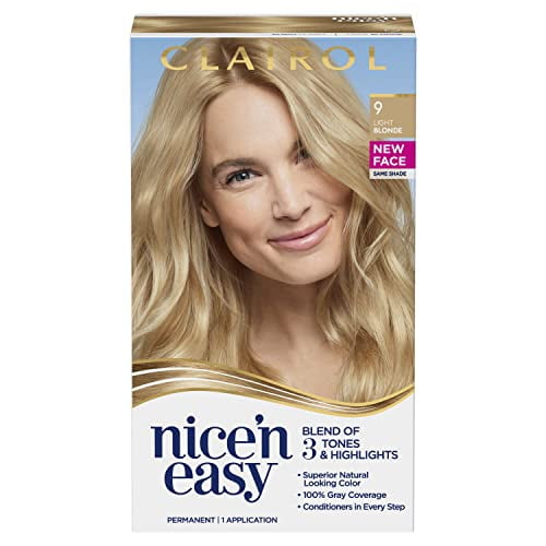 Clairol Nice'n Easy Permanent Hair Dye, 9 Light Blonde Hair Color, Pack ...