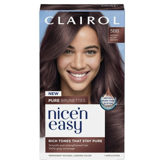 Clairol Nice'n Easy Pure Brunettes Permanent Hair Color Creme, 5BB Medium Blush Brown, Hair Dye, 1 Application