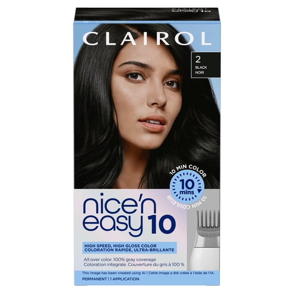 Clairol Nice'n Easy10 Permanent Hair Color Cream, 2 Black, Hair Dye, 1 Application