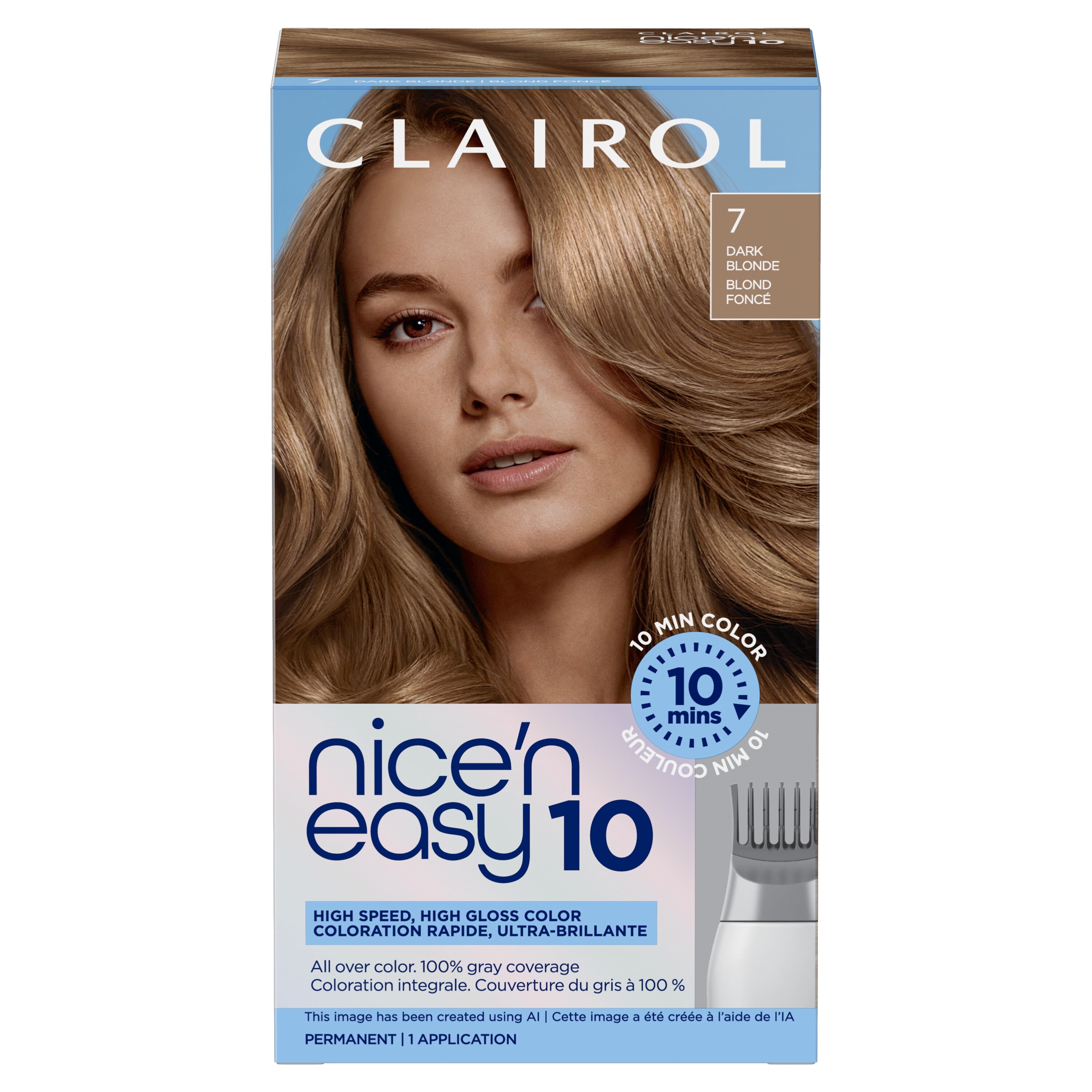 Clairol Nice'n Easy10 Permanent Hair Color Cream, 7 Dark Blonde, Hair Dye, 1 Application