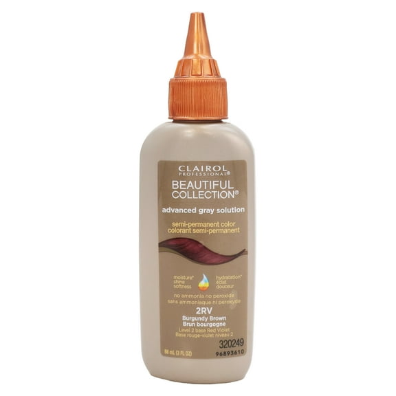 Clairol Professional Beautiful Collection Advanced Gray Solution Semi-Permanent Color, 2RV Burgundy Brown, 3 Oz., Pack of 12